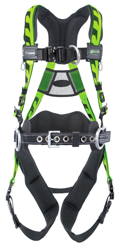 Miller AirCore Aluminum Hardware Green Harness w/Front & Side D-Rings Lumbar Pad - Belt - Universal (Large/XL) - AAF-QCBDPUG
