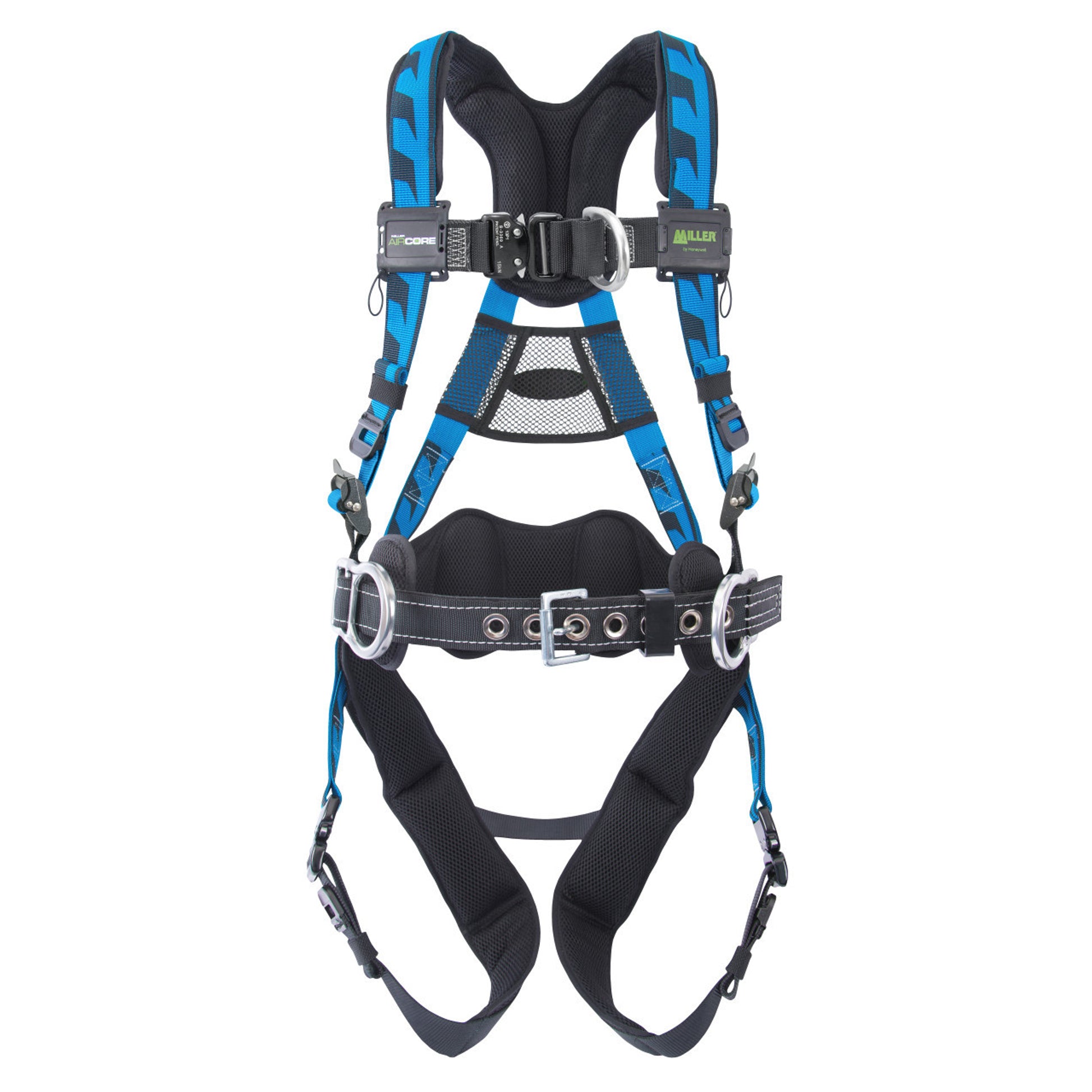 Miller AirCore Aluminum Hardware Blue Harness w/Front & Side D-Rings Lumbar Pad - Belt - 2X/3X - AAF-QCBDP23XB