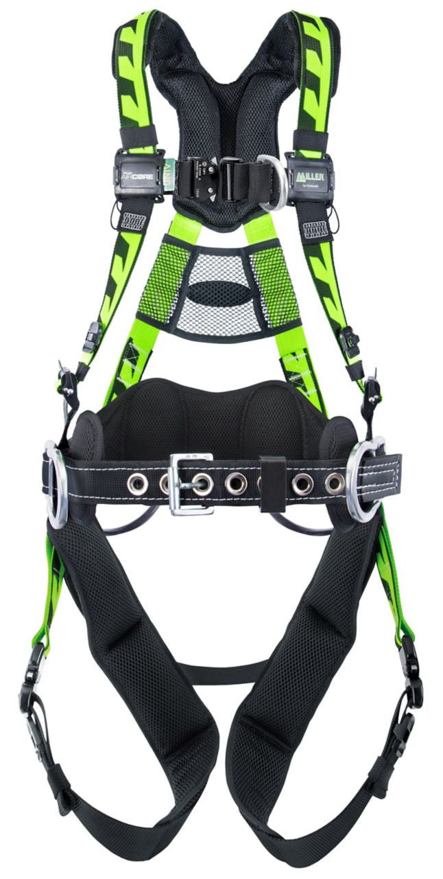 Miller AirCore Tower Climbing w/Aluminum Hardware Green Harness w/Front & Side D-Rings Lumbar Pad - Belt - 2X/3X - AAT-QC23XG