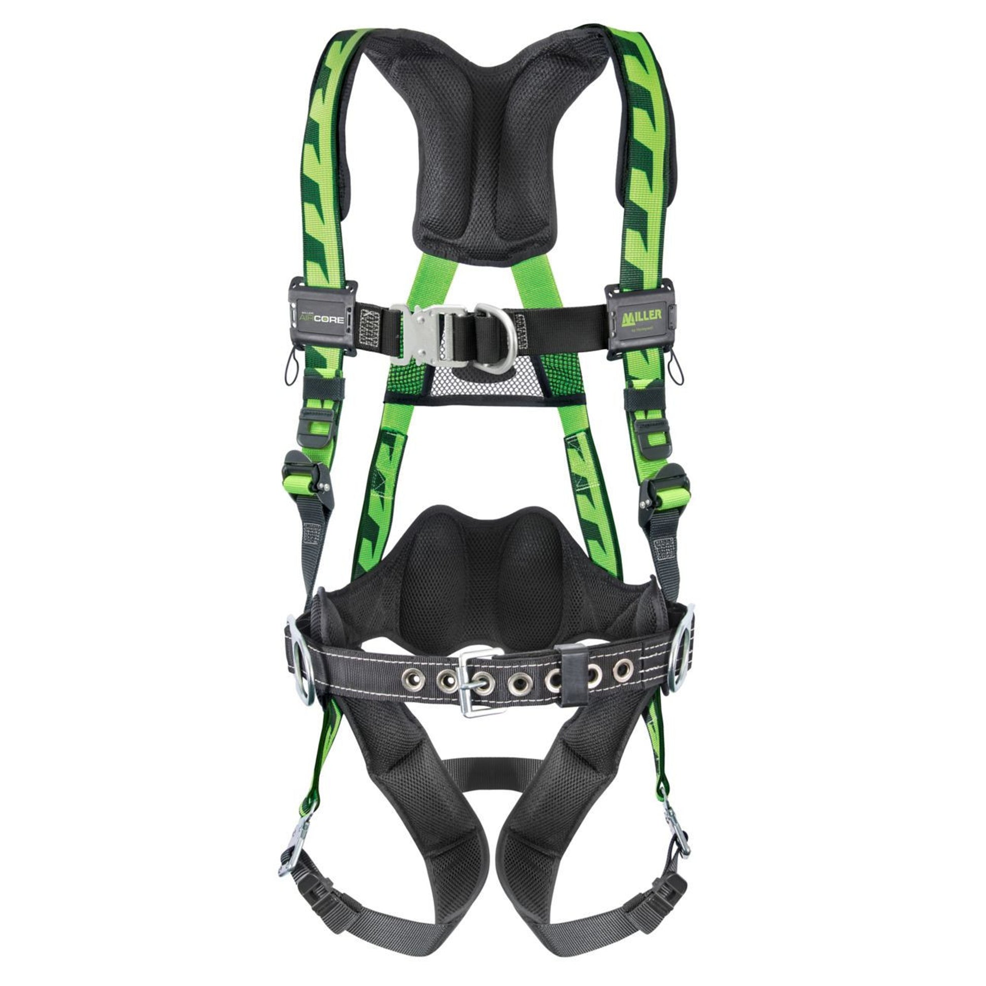 Miller AirCore Steel Hardware Green Harness w/Front & Side D-Rings Lumbar Pad - Belt - Small/Medium - ACF-QCBDPSMG