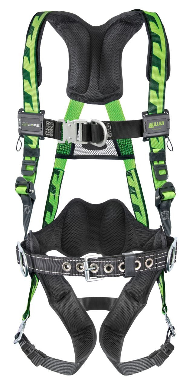 Miller AirCore Steel Hardware Green Harness w/Front & Side D-Rings Lumbar Pad - Belt - Small/Medium - ACF-QCBDPSMG