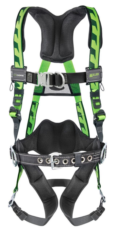 Miller AirCore Steel Hardware Green Harness w/Front & Side D-Rings Lumbar Pad - Belt - 2X/3X - ACF-QCBDP23XG