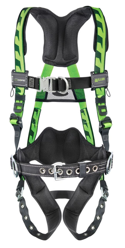 Miller AirCore Steel Hardware Green Harness w/Front & Side D-Rings Lumbar Pad - Belt - Universal (Large/XL) - ACF-TBBDPUG