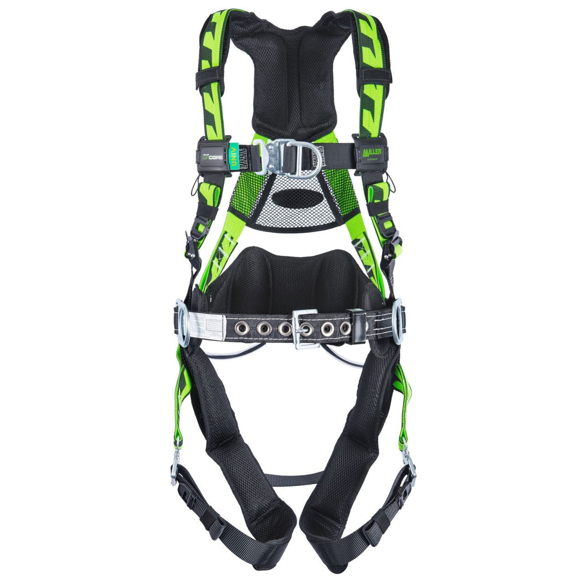 Miller AirCore Wind Energy w/Aluminum Hardware Green Harness w/Front & Side D-Rings Lumbar Pad - Belt - Removable Lumbar Wear Pad Universal (Large/XL) - ACFW-QCBDPUG