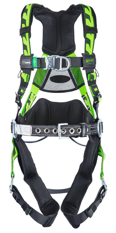 Miller AirCore Wind Energy w/Aluminum Hardware Green Harness w/Front & Side D-Rings Lumbar Pad - Belt - Removable Lumbar Wear Pad Universal (Large/XL) - ACFW-QCBDPUG
