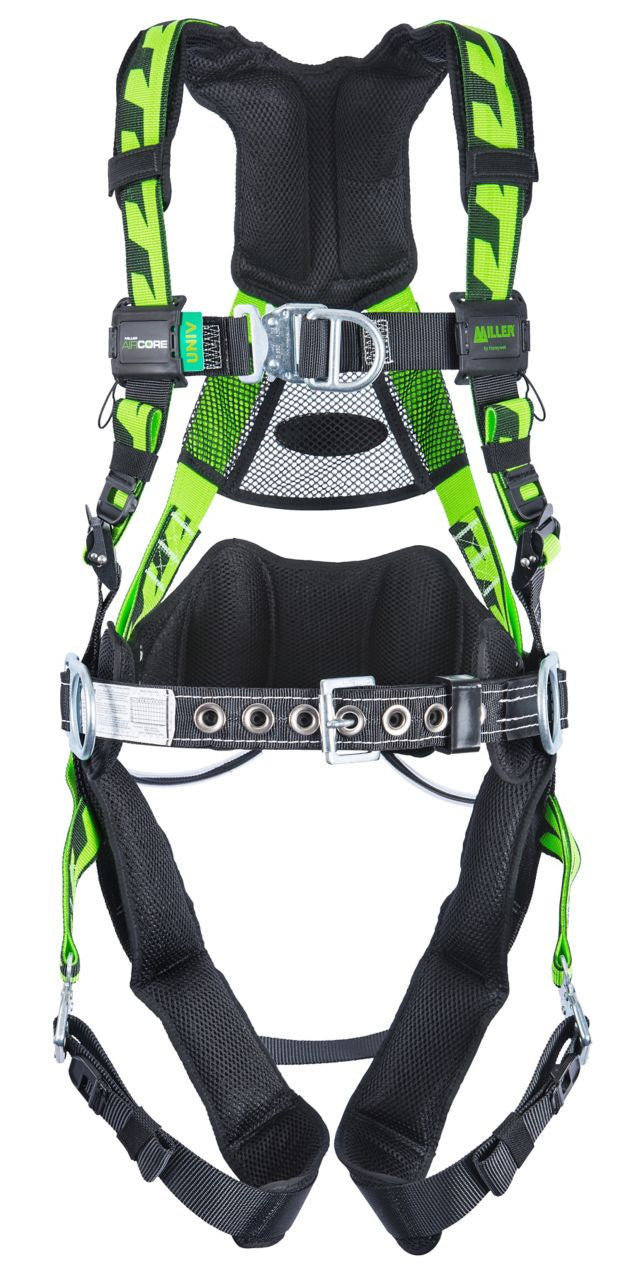 Miller AirCore Wind Energy w/Aluminum Hardware Green Harness w/Front & Side D-Rings Lumbar Pad - Belt - Removable Lumbar Wear Pad Universal (Large/XL) - ACFW-QCBDPUG