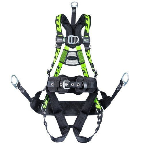 Miller AirCore Oil & Gas Green Harness w/Front D-Ring - Lumbar Pad - Belt - Back D-Ring Extension - Bos'n Chair w/Side D-rings and Seat Sling Small/Medium - ACOG-TBSSSMG