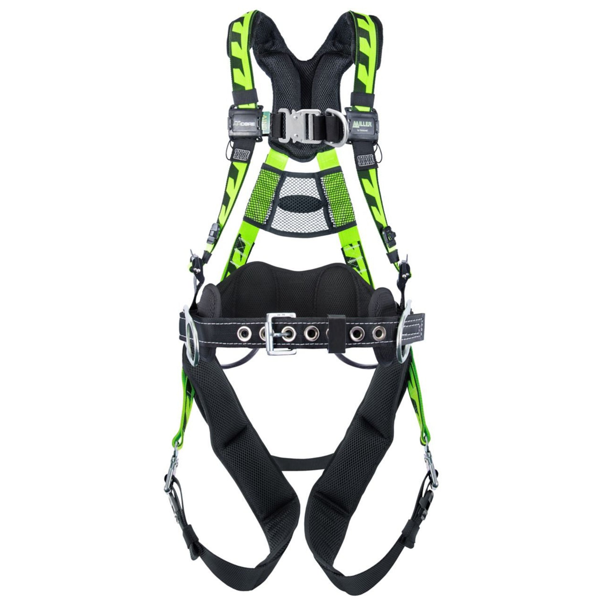 Miller AirCore Tower Climbing Steel Hardware Green Harness w/Front & Side D-Rings Lumbar Pad - Belt - Small/Medium - ACT-QCSMG