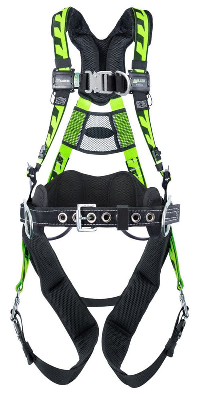 Miller AirCore Tower Climbing Steel Hardware Green Harness w/Front & Side D-Rings Lumbar Pad - Belt - Small/Medium - ACT-QCSMG
