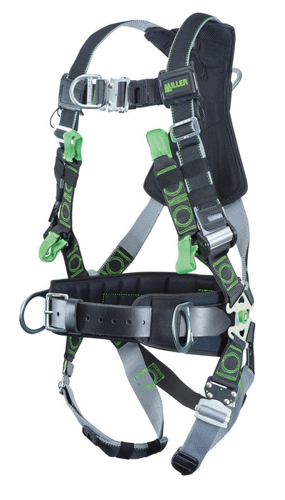 Miller Revolution DualTech Harness with Front & Side D-Rings Quick-Connect Leg Strap & Belt - Small/Medium - RDTFD-QC-BDP/S/MBK