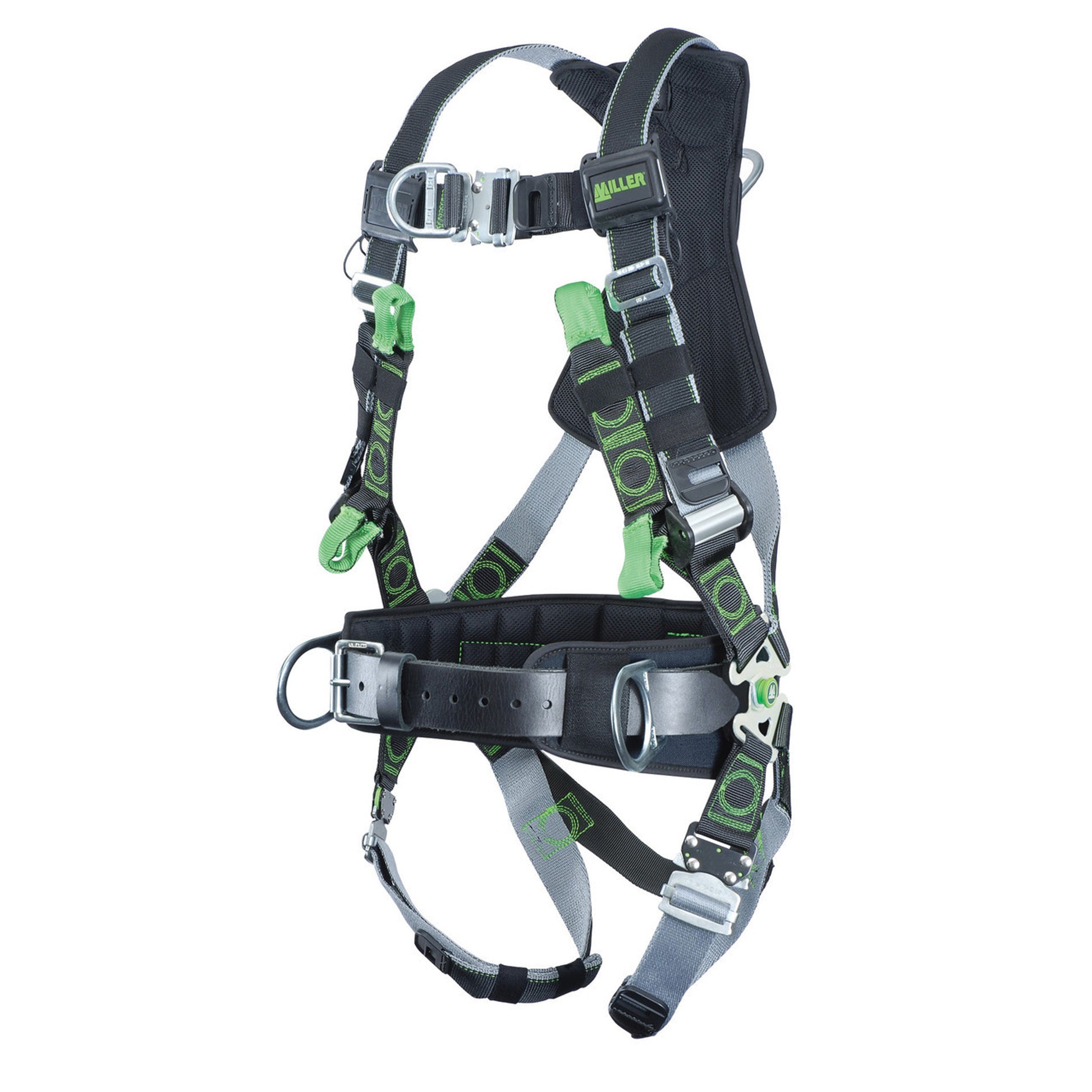 Miller Revolution DualTech Harness with Front & Side D-Rings Quick-Connect Leg Strap & Belt - Universal - RDTFD-QC-BDP/UBK