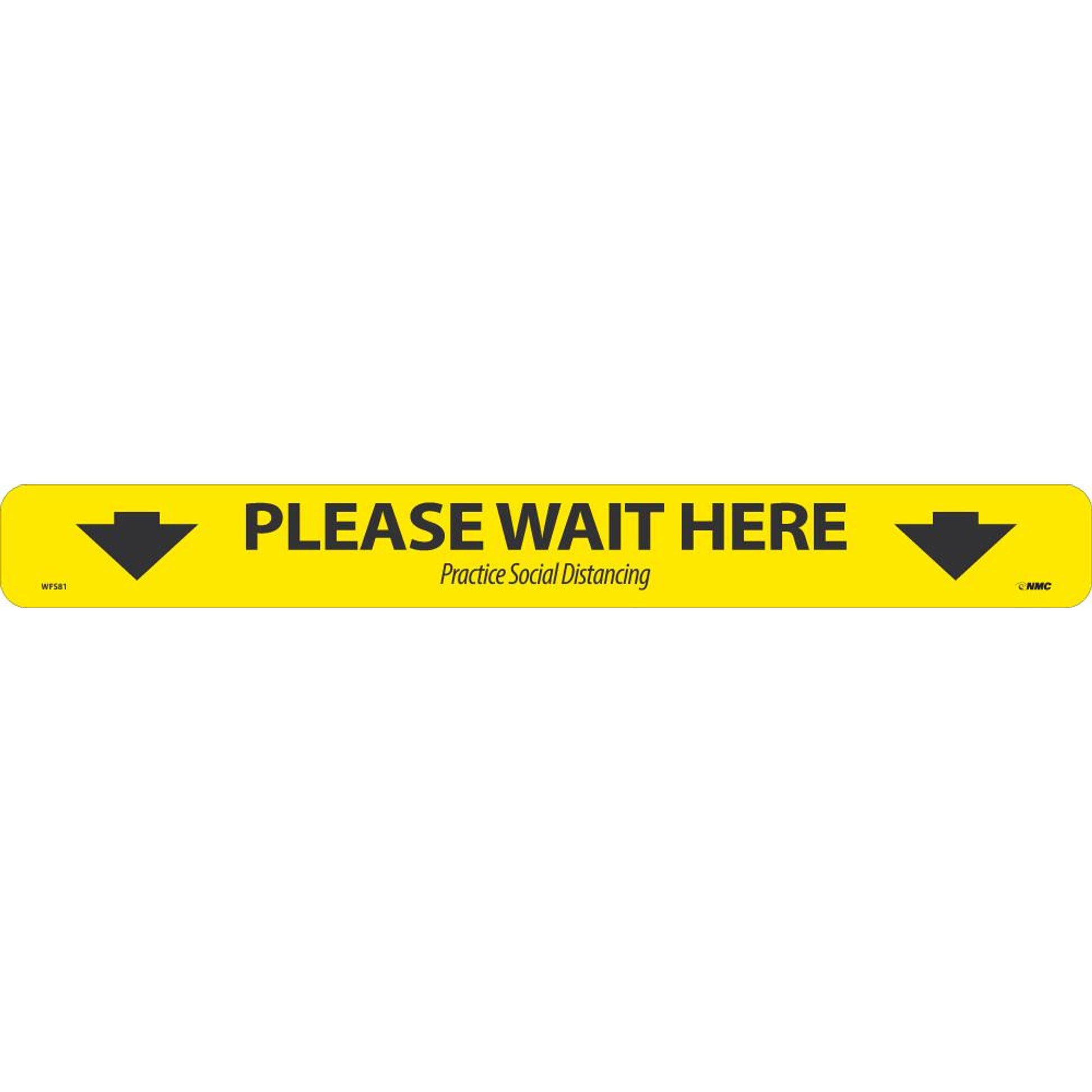 Please Wait Here Shopping Arrow - Red On White - Walk On Floor Sign - 2.25 X 20 - Psv Non-Skid Lam - Pk10 - WFS8110