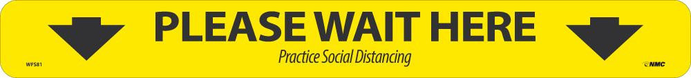 Please Wait Here Shopping Arrow - Red On White - Walk On Floor Sign - 2.25 X 20 - Psv Non-Skid Lam - Pk10 - WFS8110