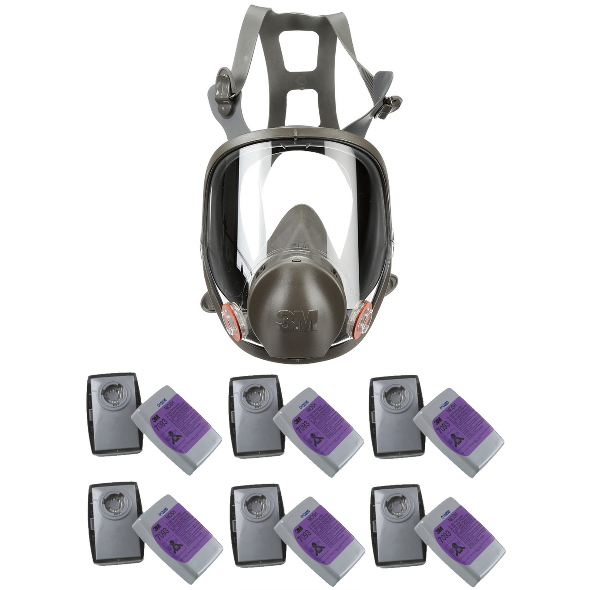 3M 6000 Series Full Face Respirator & 6 Pair 3M 7093 P100 Filter Combo