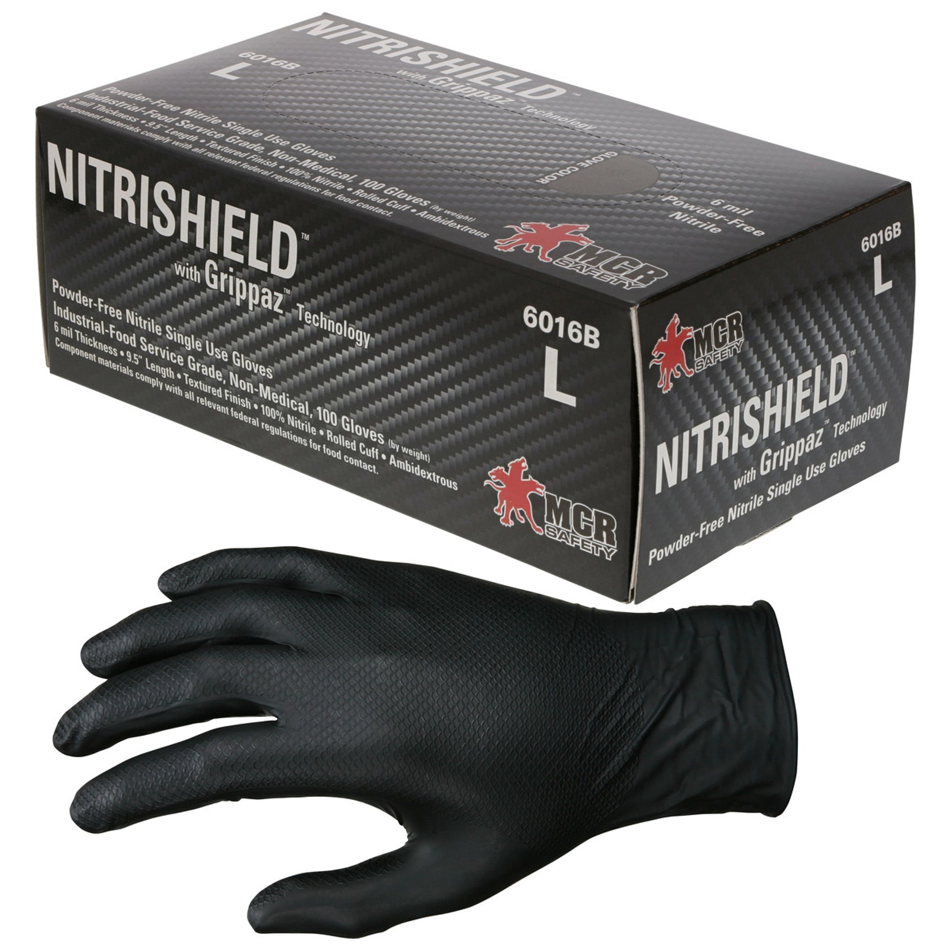 6 mil Black Nitrile MCR NitriShield with Grippaz Technology Gloves - 6016B - 100/Box