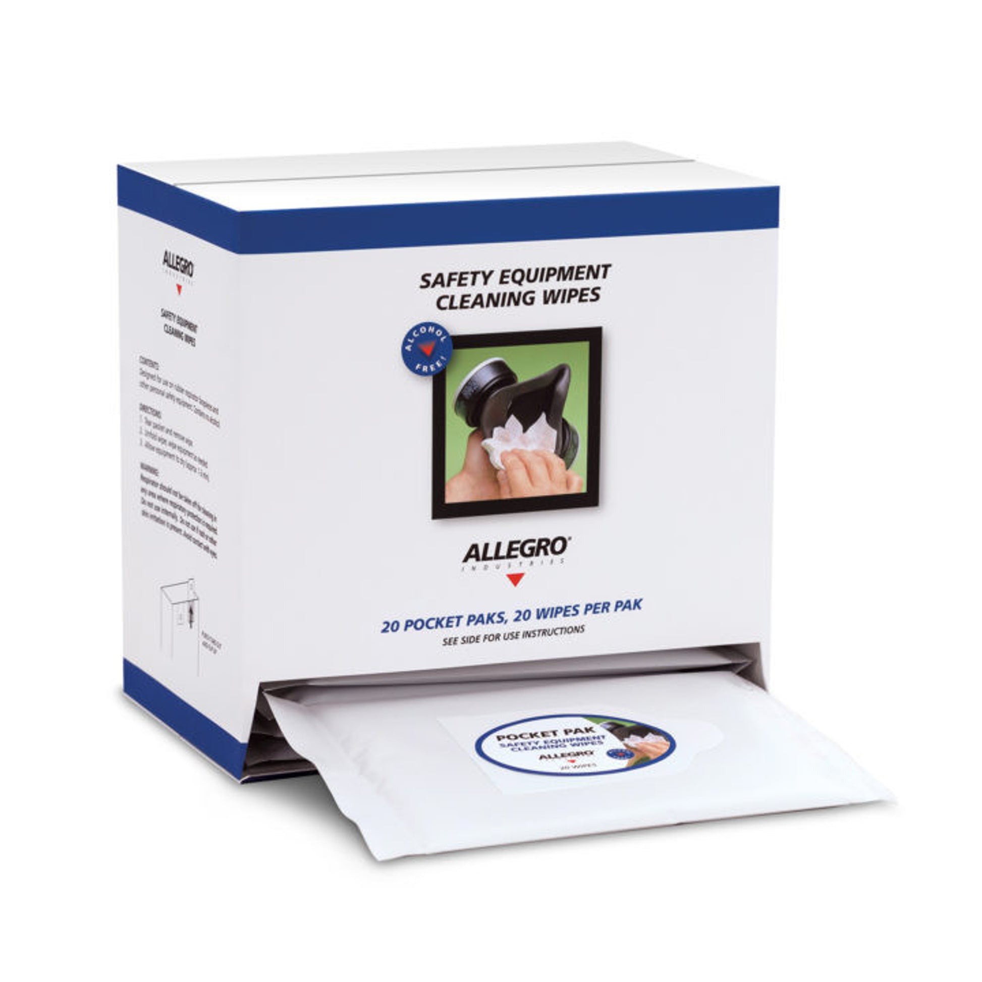 Alllegro Alcohol-Free Respirator Cleaning Wipes, Pocket Pak Dispenser Box (20 Wipes/Pak, 20 Paks/Box) - 3001-20PPD