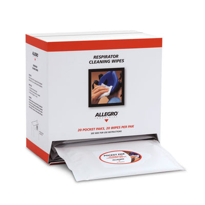 Alllegro Alcohol Respirator Cleaning Wipes, Pocket Pak Dispenser Box (20 Wipes/Pak, 20 Paks/Box) - 1001-20PPD