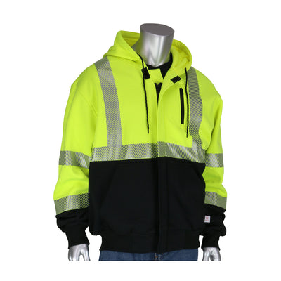 PIP ANSI Type R Class 3 AR/FR Full Zip Hooded Sweatshirt w/Black Bottom - Hi-Vis Yellow - 1/EA - 385-1370FR