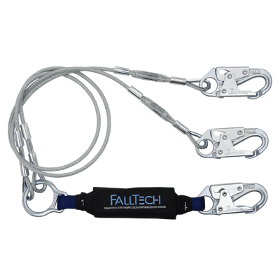 FallTech 6' ViewPack Coated Cable Energy Absorbing Lanyard Double-leg with Steel Snap Hooks - 8357Y