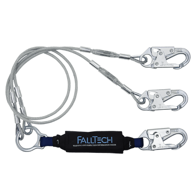 FallTech 6' ViewPack Coated Cable Energy Absorbing Lanyard Double-leg with Steel Snap Hooks - 8357Y