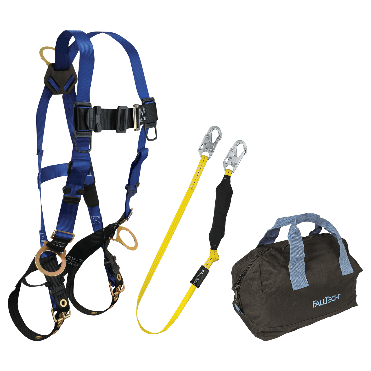 FallTech Harness and Lanyard 3-pc Kit Including Medium Storage Bag (7018 8256LT 5006MP) - KIT186LT6P
