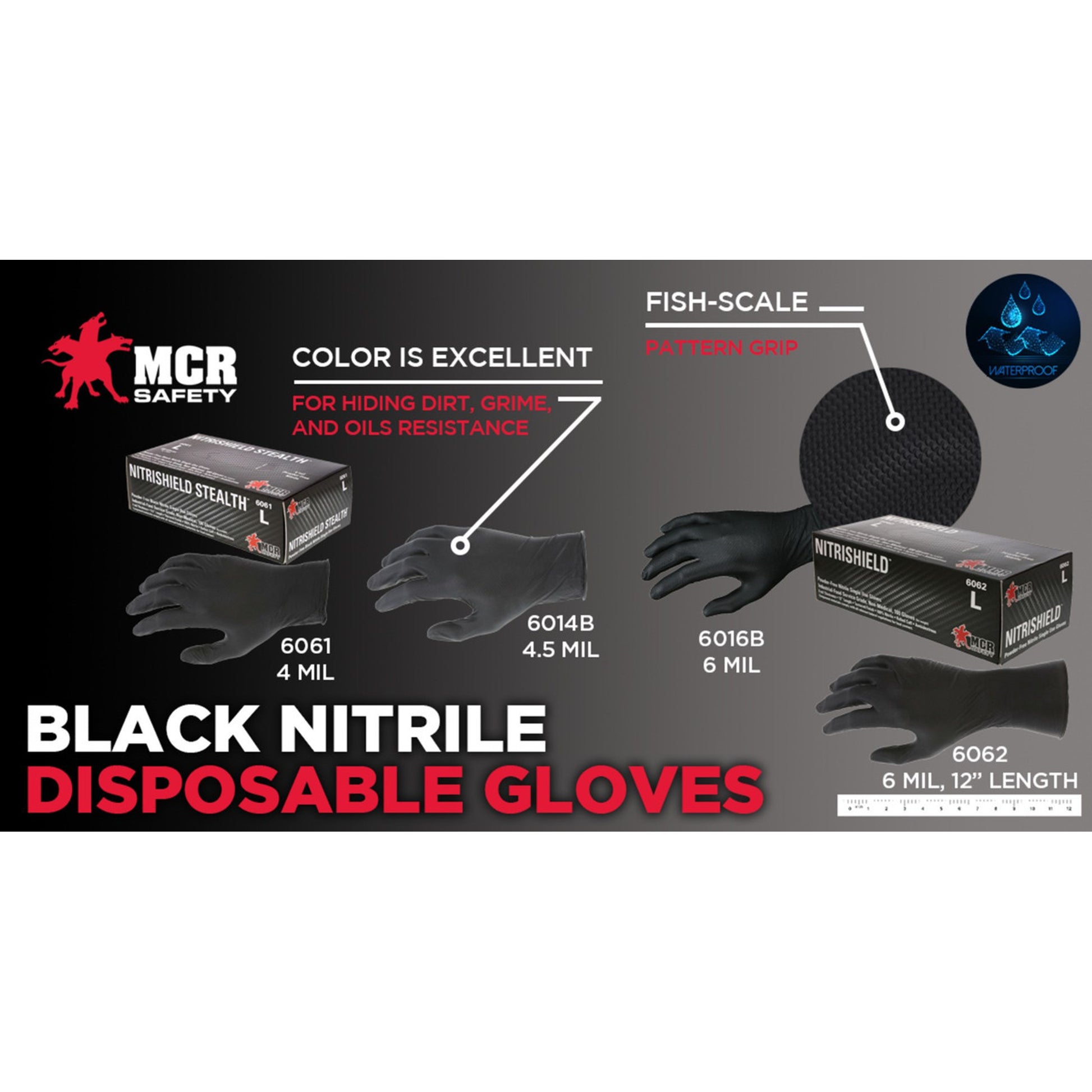 6 mil Black Nitrile MCR NitriShield with Grippaz Technology Gloves - 6016B - 100/Box
