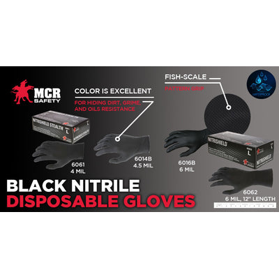 6 mil Black Nitrile MCR NitriShield with Grippaz Technology Gloves - 6016B - 100/Box