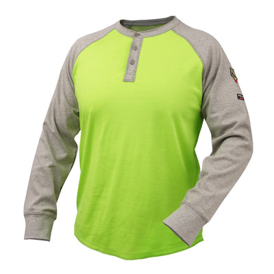 Black Stallion Flame Resistant 7 oz. Cotton Jersey Henley - Gray/Lime - TF2520-GL
