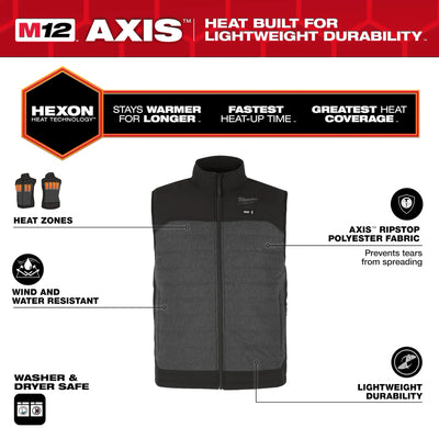 Milwaukee Tools M12 Heated Axis Vest - Complete Kit (Includes Battery) - Gray - M300G-21