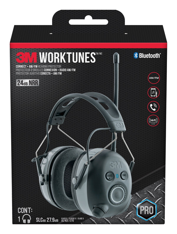3M WorkTunes Connect + AM/FM Hearing Protector with Bluetooth Technology - Case/3 Each - 90542H1-DC-PS