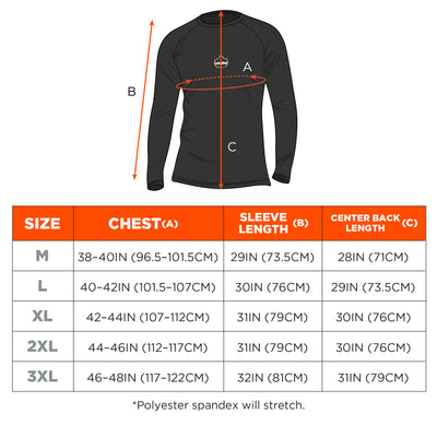 Ergodyne N-Ferno 6436 Long Sleeve Lightweight Base Layer Shirt - 180g