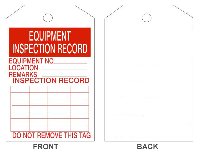 EQUIPMENT INSPECTION RECORD EQUIPMENT NO ___ LOCATION ___ REMARKS ___ INSPECTION RECORD - EQUIPMENT INSPECTION RECORD EQUIPMENT NO ___ LOCATION ___ REMARKS ___ INSPECTION RECORD, 6.125X3, Tagboard