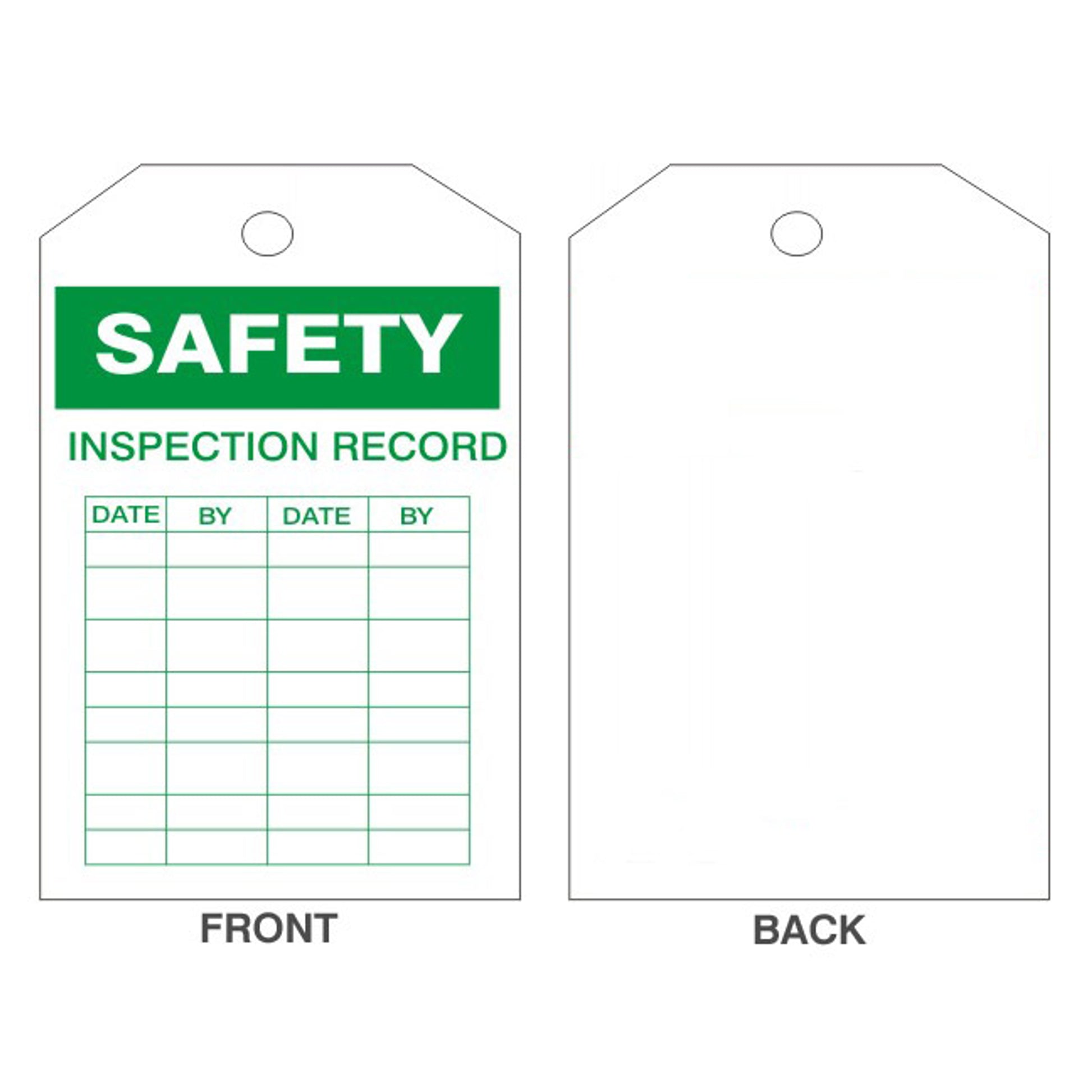 SAFETY INSPECTION RECORD TAG - SAFETY INSPECTION RECORD TAG, 6.125X3, Rigid Vinyl