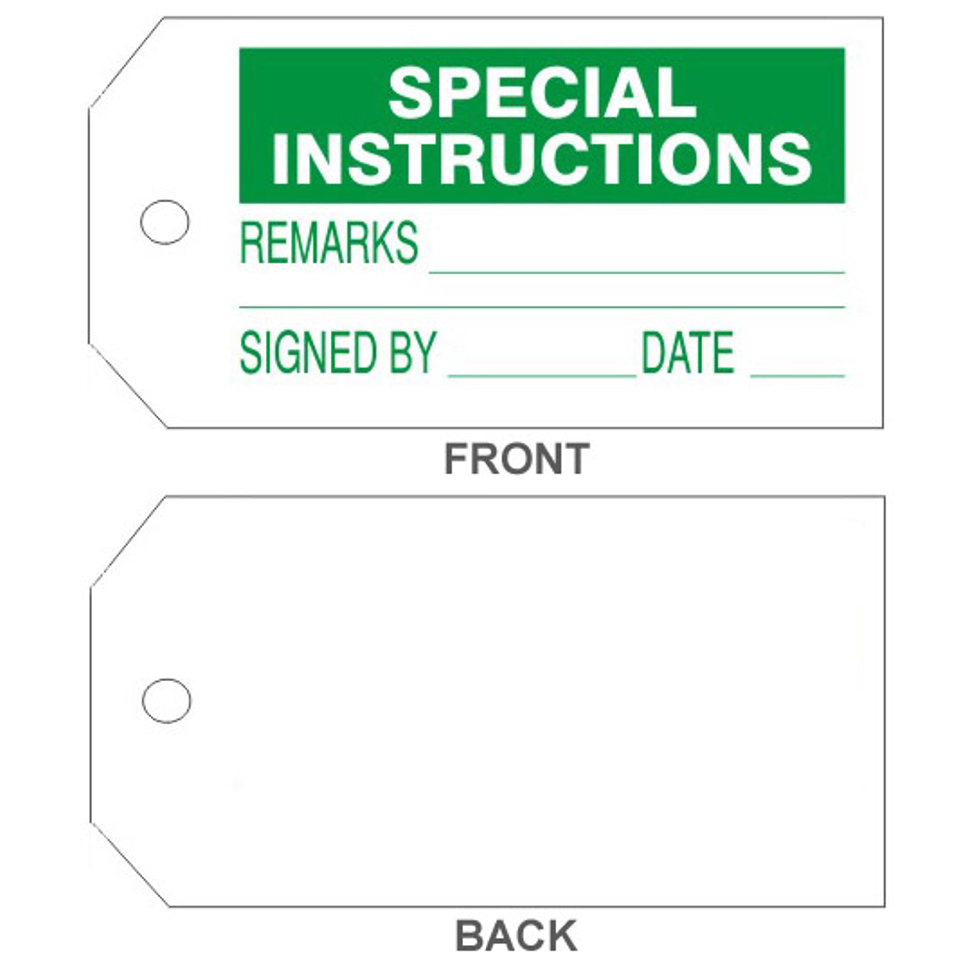 SPECIAL INSTRUCTIONS TAGS - SPECIAL INSTRUCTIONS TAGS, 6.125X3, Rigid Vinyl