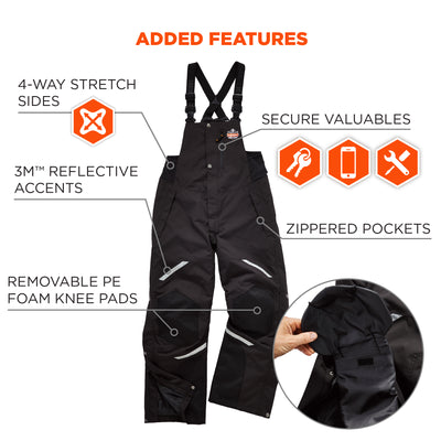Ergodyne N-Ferno 6471 Insulated Bib Overalls - Heavy-Duty 500D Nylon Shell