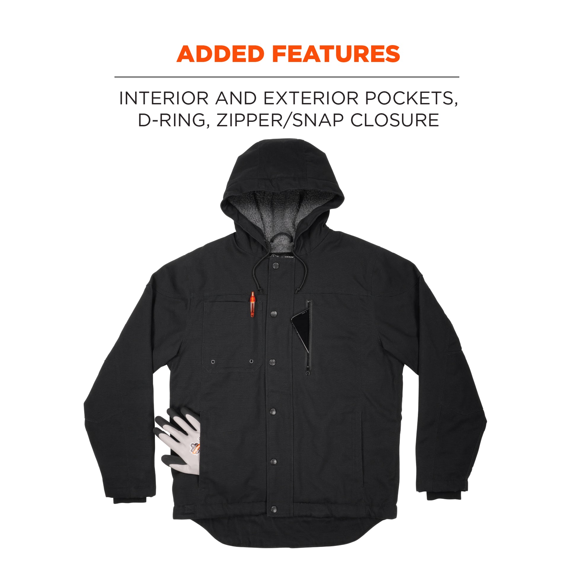 Ergodyne N-Ferno 6468 Heavy-Duty Duck Canvas Work Jacket - Sherpa Lined, Water Resistant