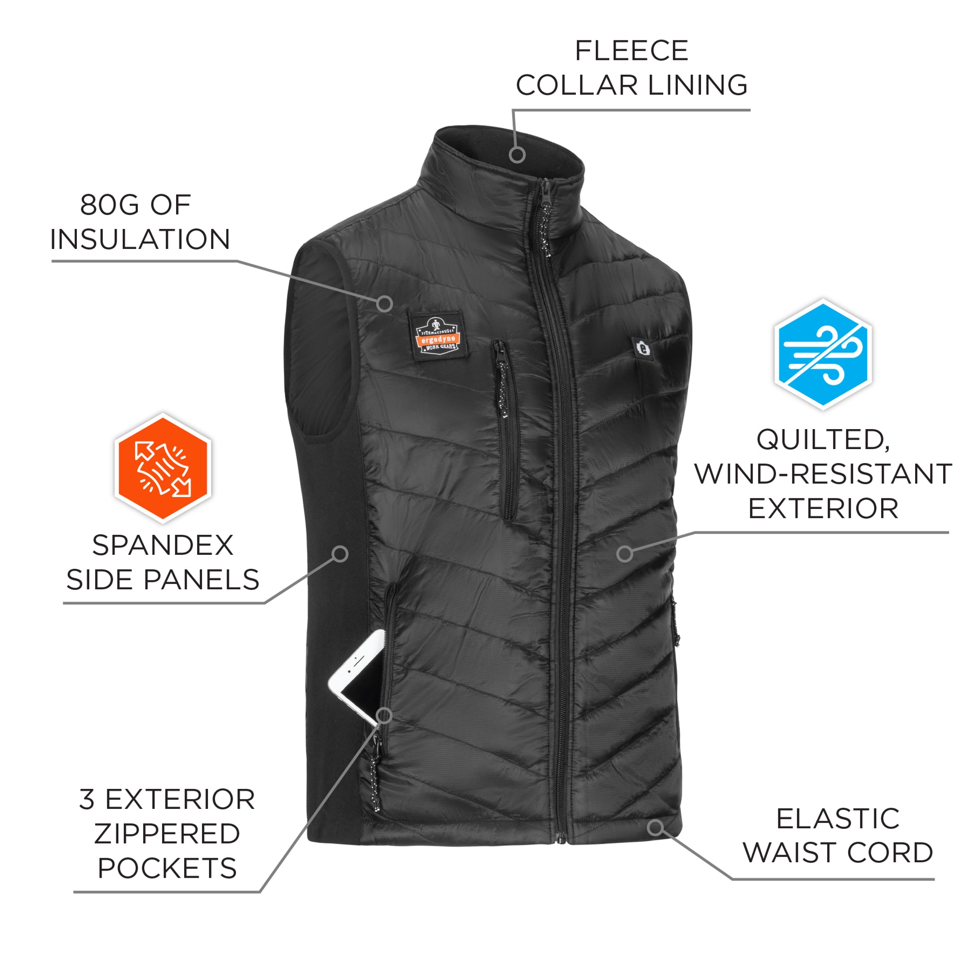 Ergodyne N-Ferno 6495 Rechargeable Heated Vest w/ Battery Power Bank - 7.2v/5000mAh