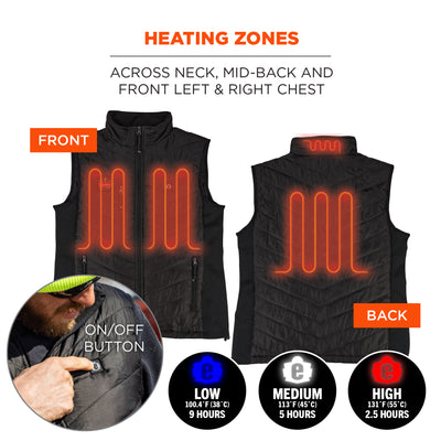 Ergodyne N-Ferno 6495 Rechargeable Heated Vest w/ Battery Power Bank - 7.2v/5000mAh