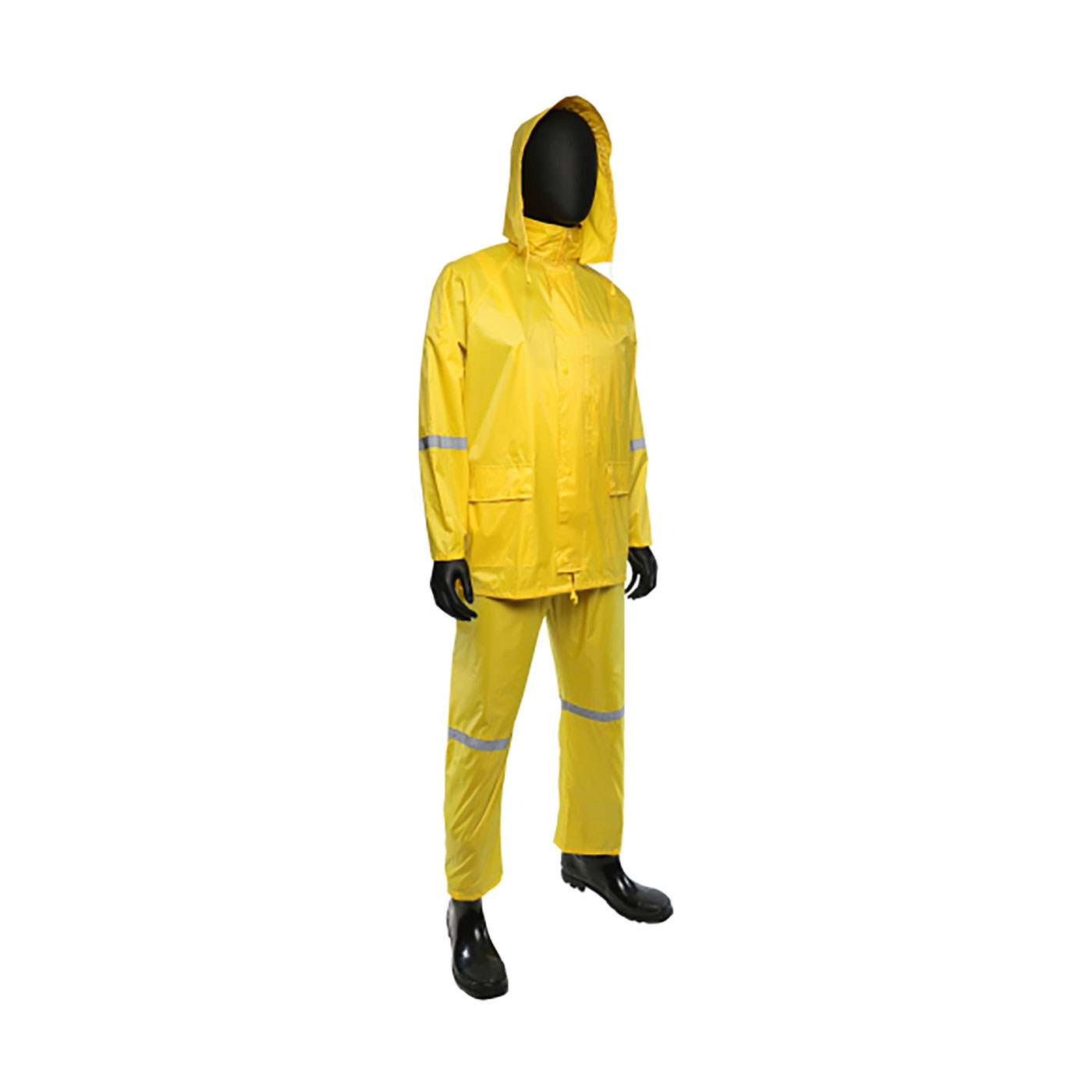 Boss Rainwear Three-Piece Rain Suit w/Reflective Stripes - 0.18 mm - Yellow - 1/EA - 4338