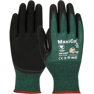 MaxiCut Oil Seamless Knit Engineered Yarn Glove w/Nitrile Coated MicroFoam Grip on Palm & Fingers - Green - 1/DZ - 44-304