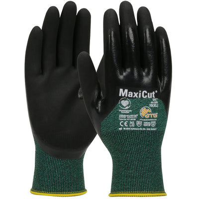 MaxiCut Oil Seamless Knit Engineered Yarn Glove w/Nitrile Coated MicroFoam Grip on Palm Fingers & Knuckles - Green - 1/DZ - 44-305
