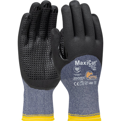 MaxiCut Ultra DT Seamless Knit Engineered Yarn Glove w/Premium Nitrile Coated MicroFoam Grip on Palm Fingers & Knuckles - Micro Dot - Blue - 1/DZ - 44-3455
