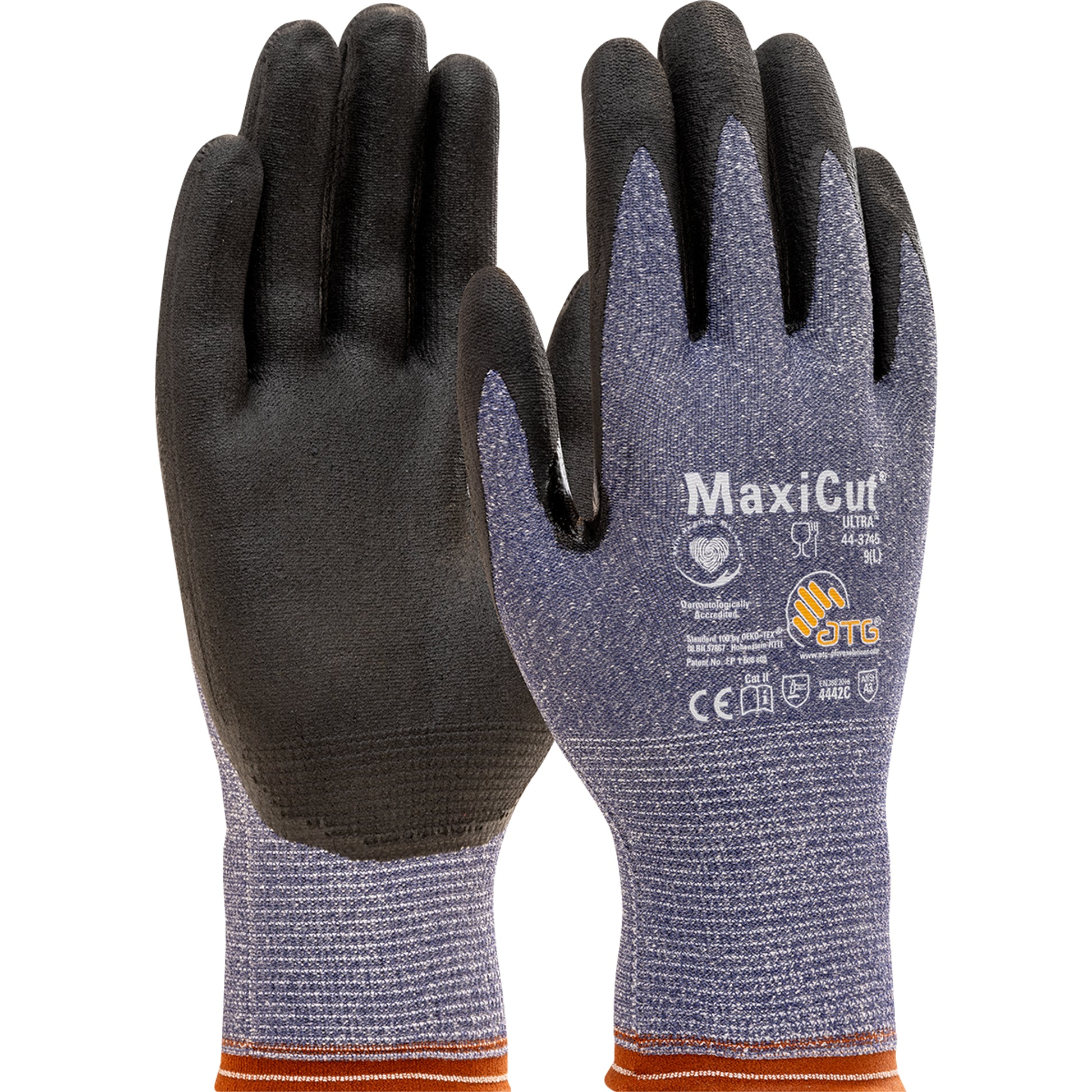 MaxiCut Ultra Seamless Knit Engineered Yarn Glove w/Premium Nitrile Coated MicroFoam Grip on Palm & Fingers - Tagged - Blue - 1/DZ - 44-3745T