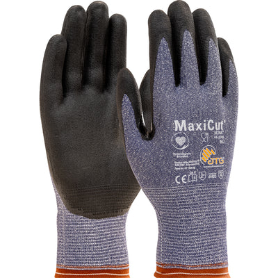 MaxiCut Ultra Seamless Knit Engineered Yarn Glove w/Premium Nitrile Coated MicroFoam Grip on Palm & Fingers - Tagged - Blue - 1/DZ - 44-3745T