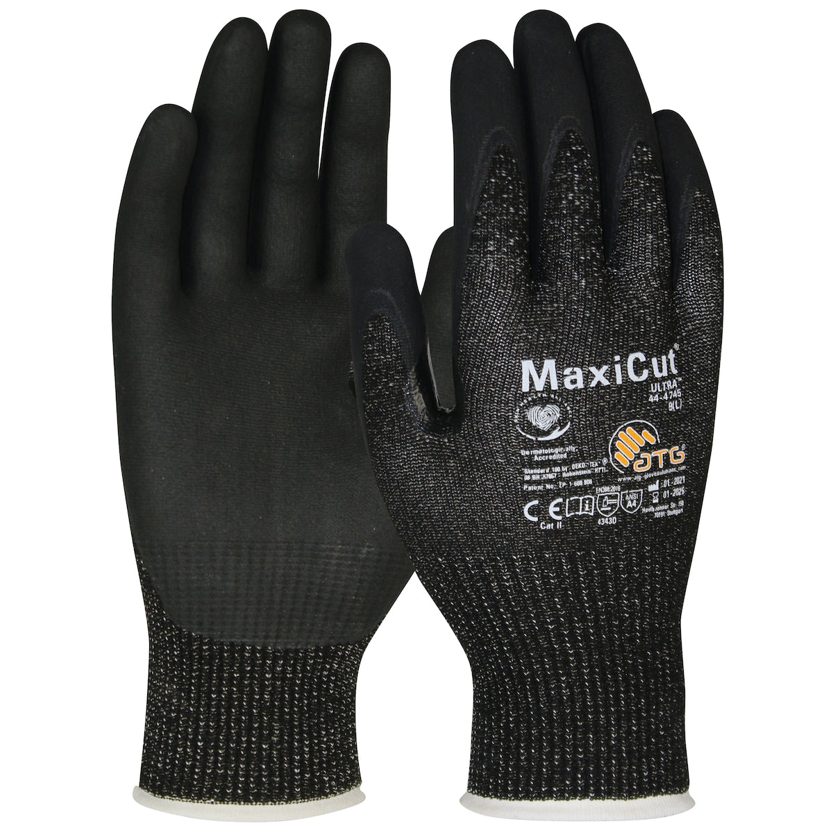 MaxiCut Ultra Seamless Knit Engineered Yarn Glove w/Nitrile Coated MicroFoam Grip on Palm & Fingers - Black - 1/DZ - 44-4745