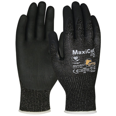 MaxiCut Ultra Seamless Knit Engineered Yarn Glove w/Nitrile Coated MicroFoam Grip on Palm & Fingers - Black - 1/DZ - 44-4745