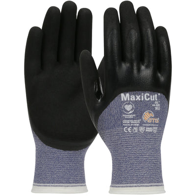 MaxiCut Oil Seamless Knit Engineered Yarn Glove w/Nitrile Coated MicroFoam Grip on Palm Fingers & Knuckles - Blue - 1/DZ - 44-505