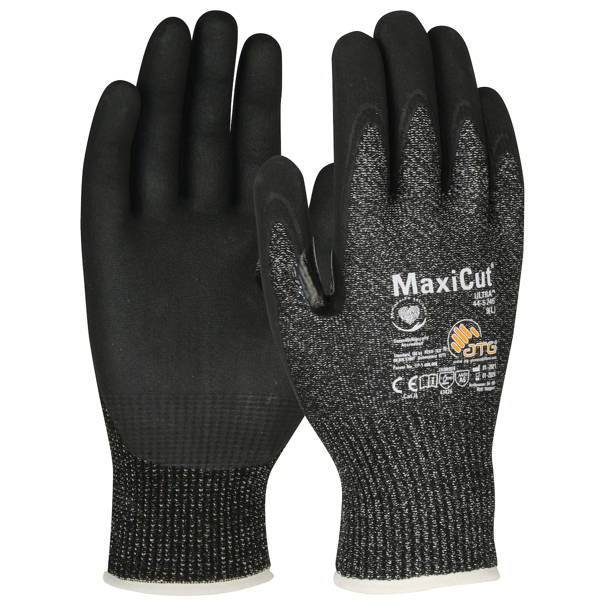 MaxiCut Ultra Seamless Knit Engineered Yarn Glove w/Nitrile Coated MicroFoam Grip on Palm & Fingers - Black - 1/DZ - 44-5745