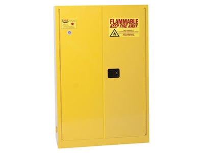 Justrite Flammable Liquid Safety Cabinet - 45 Gallon - 2 Shelves - 2 Door - Self Close - Yellow - 4510X