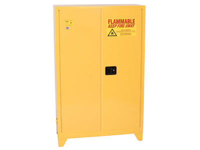 Justrite Tower Safety Cabinet - 45 Gallon - 2 Shelves - 2 Door - Self Close - Yellow - 4510XLEGS